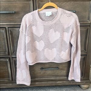 Pink Rose Blush Cropped Knit Heart Sweater